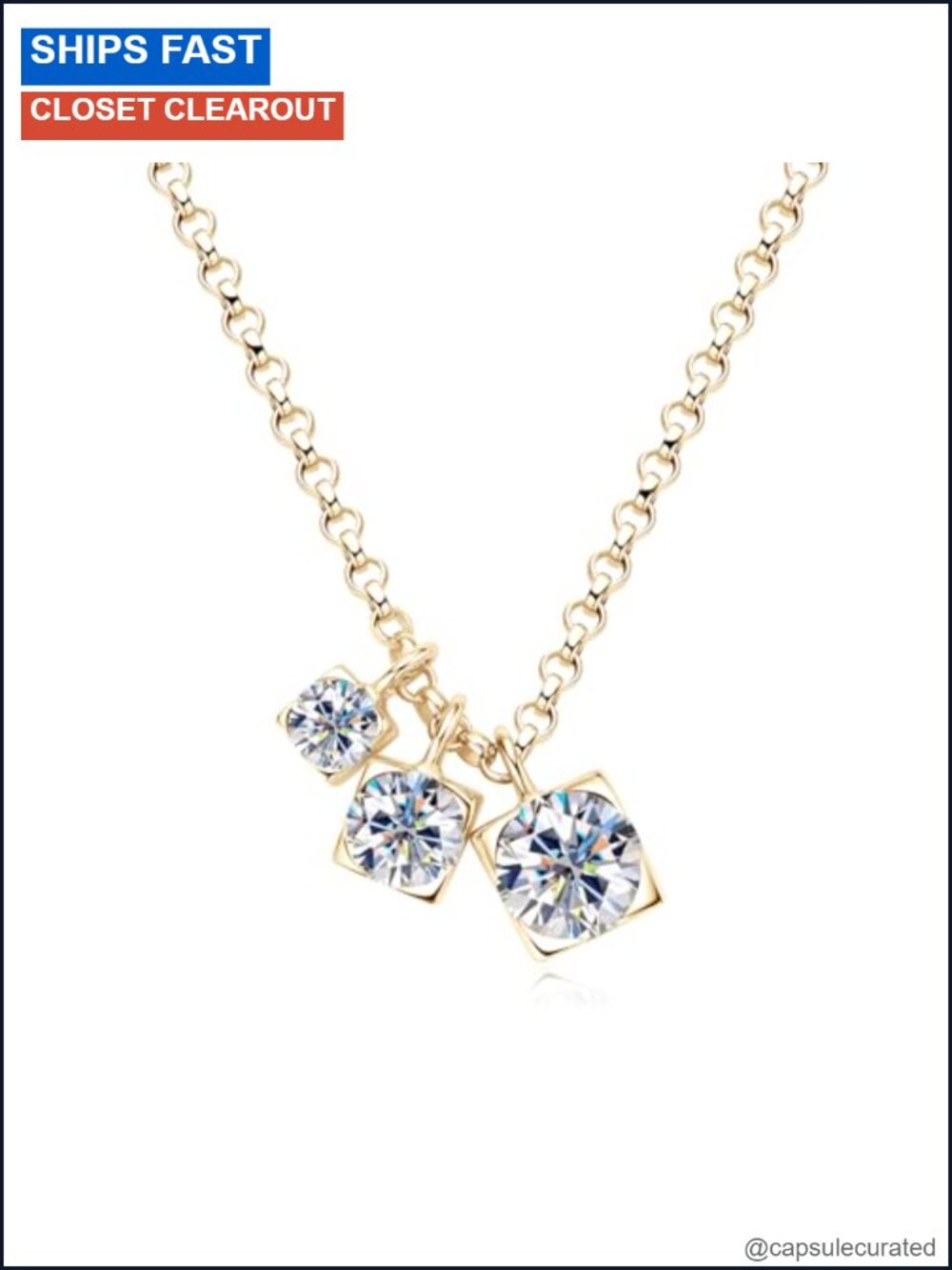 Sterling Silver Moissanite 3 Stone Slide Necklace Adjustable Chain